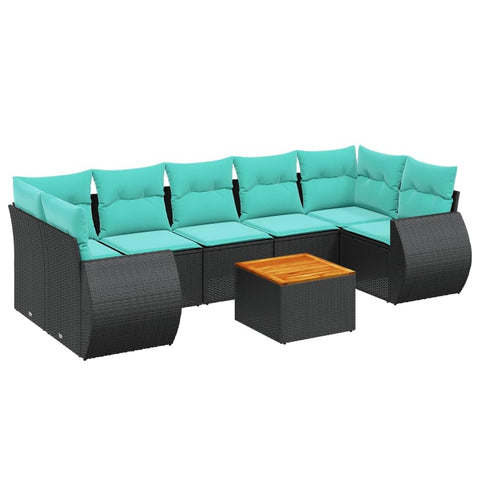 vidaXL 8 Piece Garden Sofa Set with Cushions Black Poly Rattan