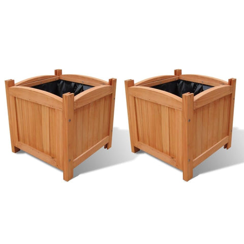 vidaXL Set of 2 Square Wooden Raised Bed Garden Outdoor Flower Box Planter Plant Vegetable Growing Container Balcony Patio Backyard