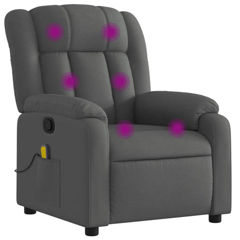 vidaXL Massage Recliner Chair-Elderly Seating-Lounge Armchair-Dark Gray Fabric-Manual Tilt-USB Vibration Massage-Side Pocket
