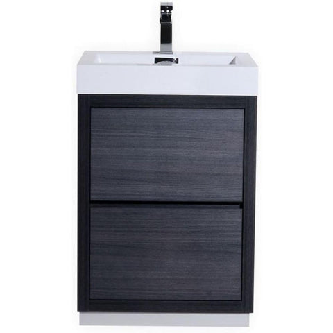 Oakestry Bliss 24 Inch Floor Mounted Bathroom Vanity Gray Oak Finish Modern Freestanding Cabinet with Integrated Ceramic Sink and Soft Close Drawers for Small Bathrooms