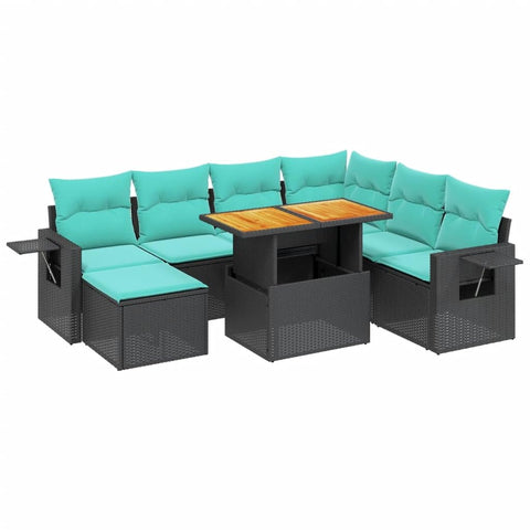 vidaXL Patio Sofa Set with Cushions 8 Piece, Outdoor Conversation Set, Sectional Sofa for Balcony Garden, Modern Style, Black Poly Rattan