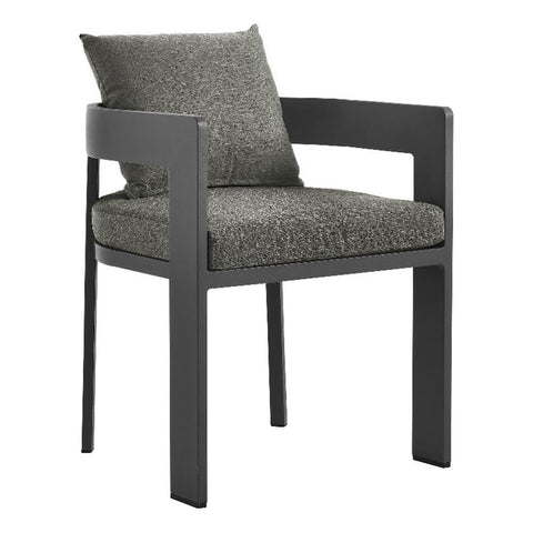 Modway Tahoe Outdoor Patio Powder-Coated Aluminum Fabric Dining Chair in Gray Charcoal - Patio Metal Dining Chair with Cushions - Accent Armchair - Dining Chair with Armrests - Modern Outdoor Seating
