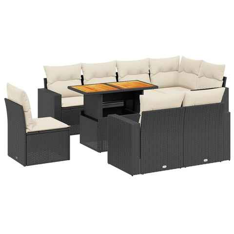 vidaXL 9 Piece Garden Sofa Set with Cushions Black Poly Rattan Adjustable Armrests Sectional Outdoor Furniture Sets Patio Modular