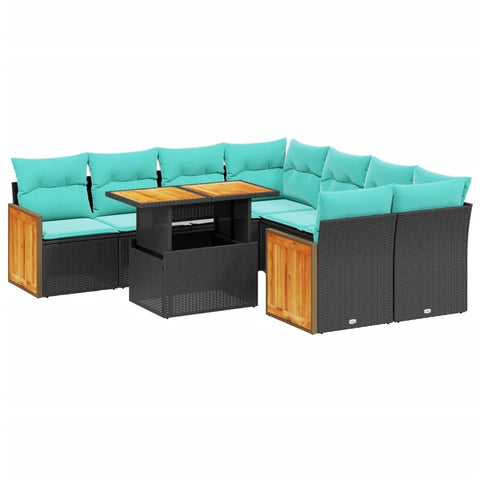 vidaXL Patio Sofa Set with Cushions 9 Piece, Outdoor Conversation Set, Sectional Sofa for Balcony Garden, Modern Style, Black Poly Rattan