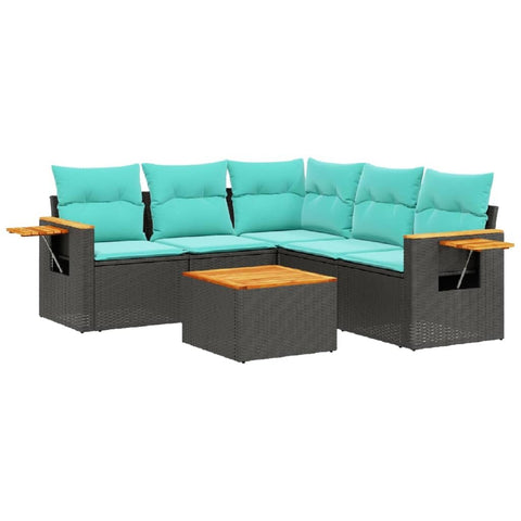 vidaXL Patio Sofa Set with Cushions 6 Piece, Outdoor Conversation Set with Storage, Patio Furniture Set, Modern Style, Black Poly Rattan