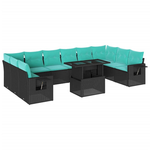 vidaXL 11 Piece Garden Sofa Set with Cushions Black Poly Rattan