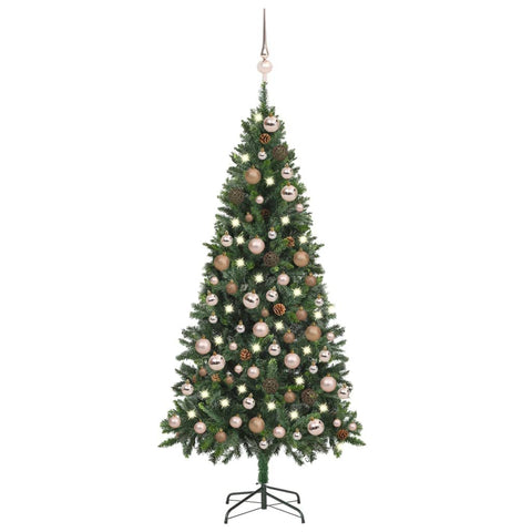 'vidaXL Christmas Tree with LED Lights, Pine Cones & Ball Set Decorations - Green Artificial Christmas Tree That Mimics Pine Tree - 70.9" Tall with Shiny & Matt Rose Gold Decorations & Natural Pin...