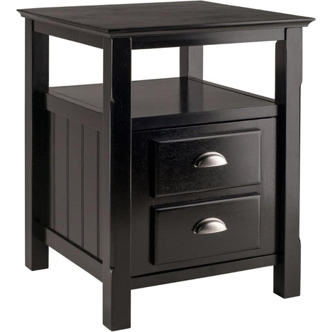 Oakestry Timber Accent Table Black Wooden Nightstand with Drawer and Shelf Compact Side Table for Living Room Bedroom Office Modern Nightstand with Storage Solid Wood Construction
