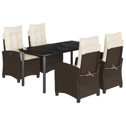 vidaXL Patio Dining Set with Cushions 5 Piece, Garden Dining Furniture, Dining Table and Chair for Outdoor Backyard, Modern Style, Brown Poly Rattan