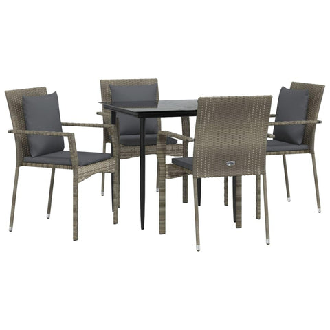 vidaXL Patio Dining Set - 3 Piece Furniture - Black/Gray Poly Rattan - Garden Table & Chairs with Cushions