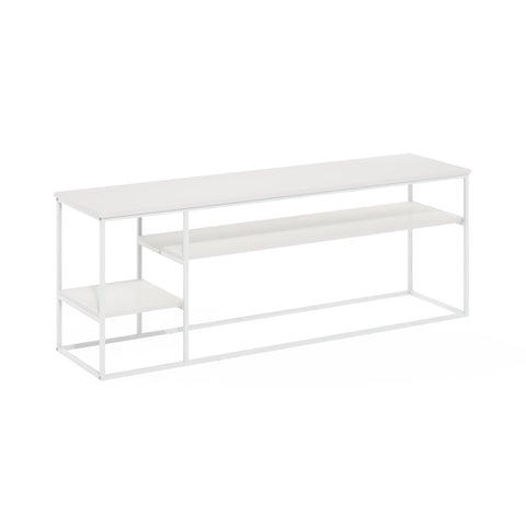 Furinno Moretti TV Stand, 3-Tier Metal Frame Modern Entertainment Center, Open Shelf TV Console for TV up to 60 Inch, for Living Room, Bedroom, Solid White