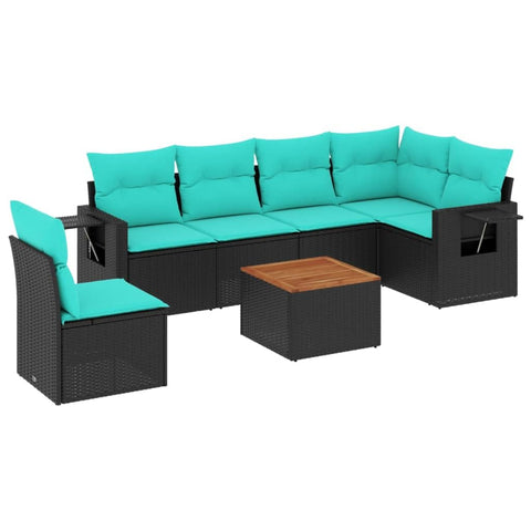 vidaXL 7 Piece Garden Sofa Set with Cushions Black Poly Rattan