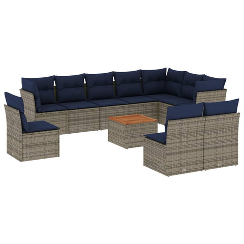 vidaXL Patio Sofa Set with Cushions 11 Piece, Outdoor Conversation Set, Patio Furniture Set for Balcony Garden, Modern Style, Gray Poly Rattan