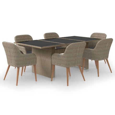 vidaXL 7 Piece Modern Garden Dining Set with Cushioned Chairs - Weather Resistant PE Rattan - Stylish Outdoor Furniture for Patio and Backyard