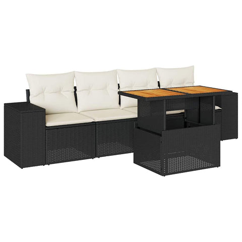 vidaXL 5 Piece Patio Sofa Set with Cushions Black Poly Rattan, Garden Sofa Set, Garden Lounge Set, Poly Rattan Sofa Set, Outdoor Sofa Set