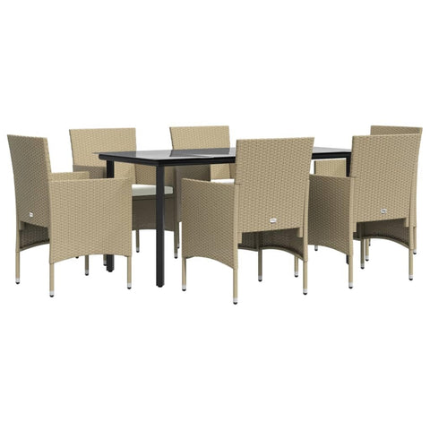 vidaXL 7 Piece Garden Dining Set with Cushions Beige and Black