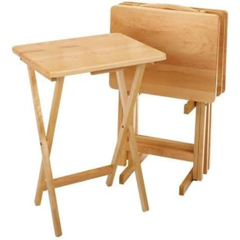 Oakestry 5-Piece Wooden Alex Snack Table Set Folding TV Tray Portable Laptop Stand Compact Gaming Desk Space Saving Sturdy Lightweight & Multipurpose for Living Room Bedroom Office Natural Finish