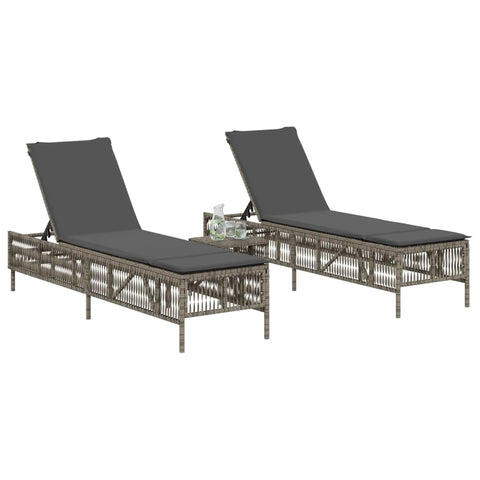 vidaXL Modern Grey Cushioned Sun Lounger Set with Adjustable Backrest Includes 2 Loungers and Side Table for Outdoor Use UV Resistant Easy to Clean Cushions Lounge Bed Garden Day Chaise Sunbed