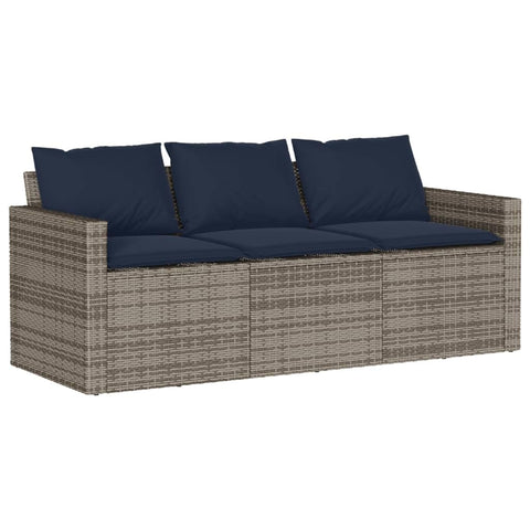 vidaXL Garden Sofa Grey PE Rattan 3-Seater Removable Covers