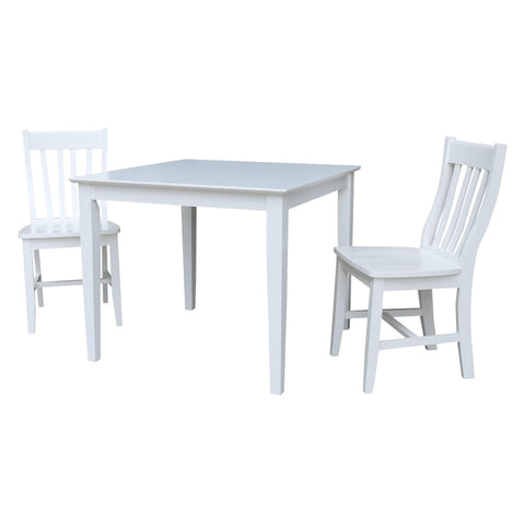 IC INTERNATIONAL CONCEPTS 36" x 36" Solid Wood Dining Table with 2 Chairs in White - 3 Piece Set