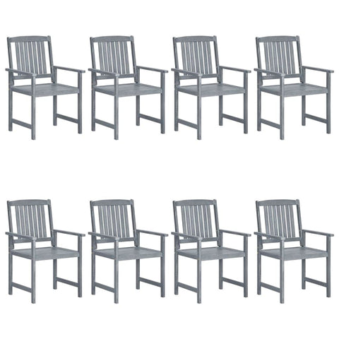 vidaXL 8X Solid Wood Acacia Patio Chairs with Cushions Garden Outdoor Balcony Backyard Terrace Dining Dinner Lounge Seating Home Furniture Gray
