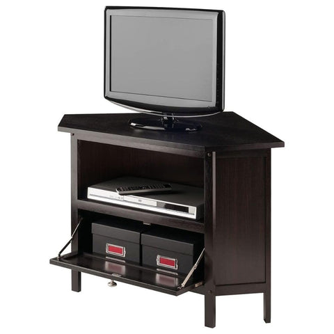 Oakestry Zena Corner Tv Stand Screens Up to 27 Espresso Stylish and Compact TV Stand for Small Spaces Designed for TVs Up to 27 Inches Sturdy and Durable Wood Construction Ideal for Corner Placement