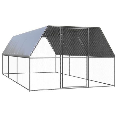 vidaXL Large Rustic Chicken Coop with Spacious Design | Galvanized Steel Frame Weather Resistant Secure Locking Mechanism Polyethylene Cover Cage Outdoor House Hen Run Pet Enclosure
