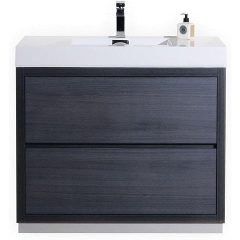 Oakestry Bliss 40 Inch Floor Mounted Bathroom Vanity Gray Oak Finish Modern Freestanding Cabinet with Integrated Ceramic Sink and Soft Close Drawers for Compact and Medium Size Bathrooms
