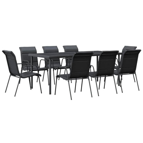 vidaXL 9 Piece Patio Dining Set Black Steel and Textilene