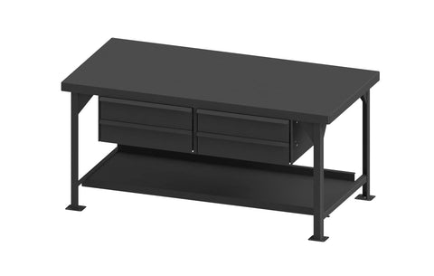 Extra Heavy Duty Workbench 72 x 36 3/16 Inch Steel Top with Angle Iron Frame Bottom Shelf with Back Stop 4 Drawers 12000 lbs. Capacity Gray