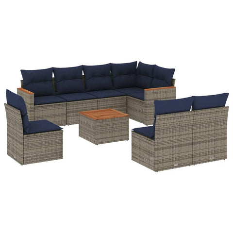 vidaXL Patio Sofa Set with Cushions 9 Piece, Outdoor Conversation Set, Patio Sectional Sofa for Balcony Garden, Modern Style, Gray Poly Rattan