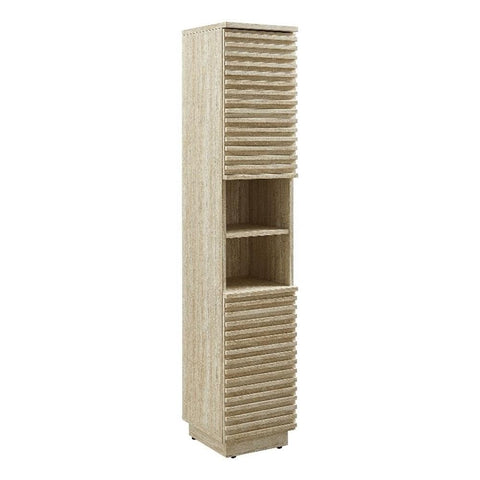 Modway Render Faux Travertine Tall Narrow Bathroom Storage Tower in Travertine - 63 Inch Freestanding Storage Cabinet with Open Shelves and 2 Soft-Close Doors - Slim Linen Cabinet for Towels