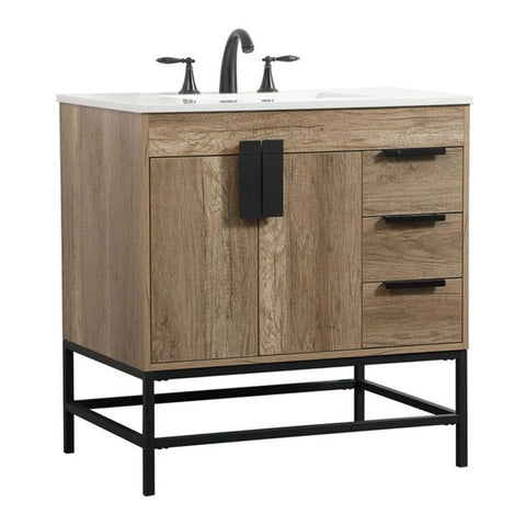 33.5 x 22 x 32 in. Single Bathroom Vanity, Natural Oak