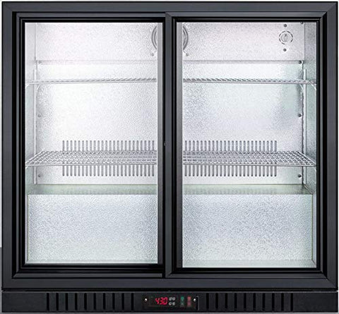 Summit SCR700BCSS 36"" Freestanding Beverage Center with 7.4 cu. ft. Capacity 4 Adjustable Wire Shelves Lock Adjustable Thermostat and Automatic Defrost in Black