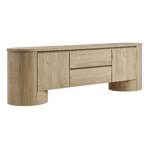Modway Duval 71 Inch Oval TV Stand in Light Oak – Low Profile Mid Century Modern Media Cabinet - Living Room Entertainment Center with Storage
