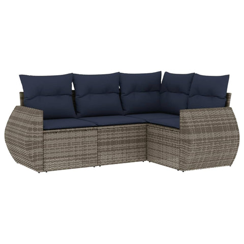 vidaXL 4 Piece Garden Sofa Set with Cushions Grey Poly Rattan