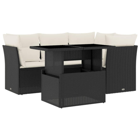 vidaXL Patio Sofa Set with Cushions 5 Piece, Garden Lounge Set, Outdoor Conversation Set, Sectional Sofa for Garden Balcony, Black Poly Rattan