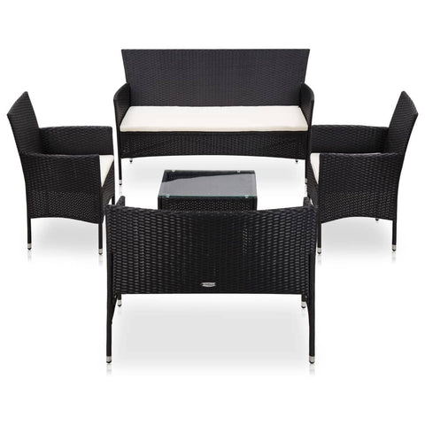 vidaXL Patio Furniture Set 5 Piece, Patio Conversation Set with Cushions, Outdoor Sectional Sofa with Coffee Table for Garden, Poly Rattan Black