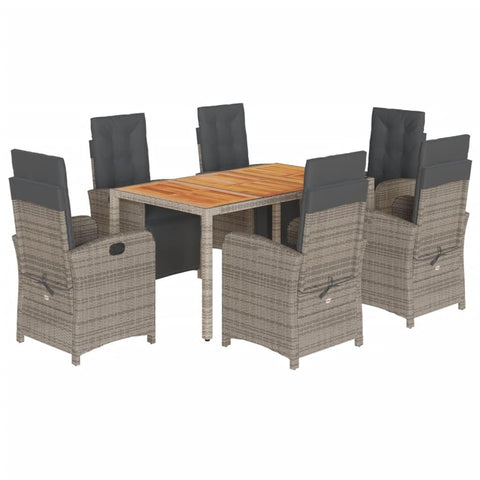 vidaXL Garden Dining Set 7 Pieces with Grey Polyrattan Cushions