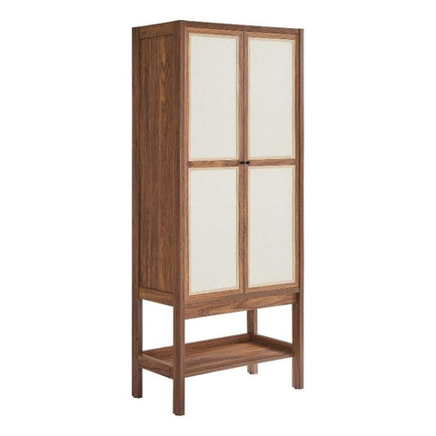 Modway Capri Mid-Century Modern Tall Standing Storage Cabinet in Walnut, Freestanding Cabinet with Doors for Living Room, Dining Room, Craft Area, Entryway and Hallway
