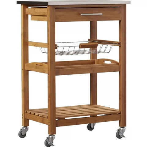 Boraam Aya Bamboo Kitchen Cart with Stainless Steel Top