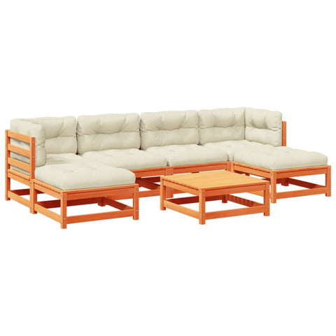 vidaXL Garden Sofa Set 7 Pieces with Cushions Brown Solid Wax Pine