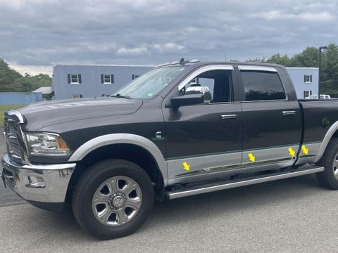 QAA Part TH50937 is an 8 Piece Stainless Steel Rocker Panel Trim, Insert Kit, 1.375" Width That is Compatible with Ram Trucks Ram 2010-2018