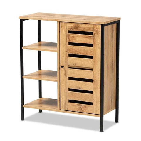 Baxton Studio Vander Brown and Black Finished 1-Door Shoe Storage Cabinet