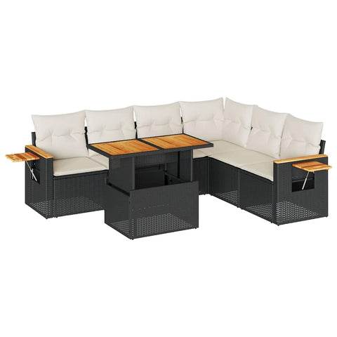 vidaXL 6 Piece Patio Sofa Set with Cushions Black Poly Rattan Acacia, Garden Sofa Set, Garden Lounge Set, Sofa for Garden, Outdoor Sofa Set