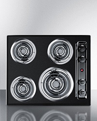 Summit 24" 4 Burner Electric Cooktop. 220-240 Volt Coil Electric Cooktop, Black- TEL03