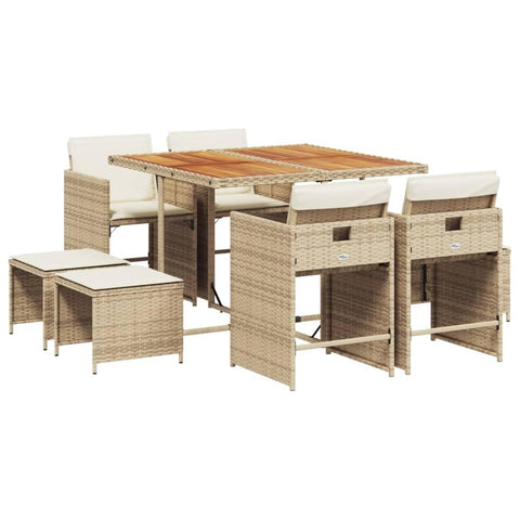 vidaXL 9-Piece Garden Dining Set with Cushions Synthetic Rattan Beige