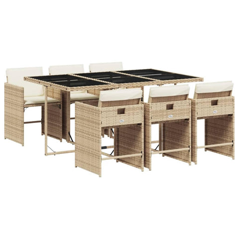 vidaXL 7 Piece Garden Dining Set with Cushions Synthetic Rattan Beige