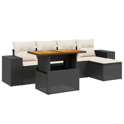 vidaXL 6 Piece Garden Sofa Set with Cushions - Smart Black Poly Rattan Outdoor Furniture for Balconies, Patios, and Modular Lounges