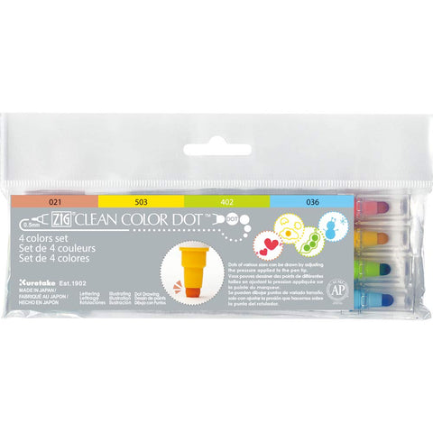Kuretake CLEAN COLOR DOT Dual tip markers 4 colors set, 0.5mm fine tip and a flexible dot tip, for Journals, Crafts, Illustration, Lettering, Planners, for Adult, Kids, Made in Japan